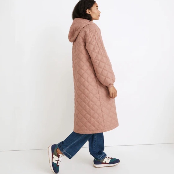 Madewell Austwell Quilted Zipper Snap Front Hooded Coat Faded Mauve L - Picture 3 of 16
